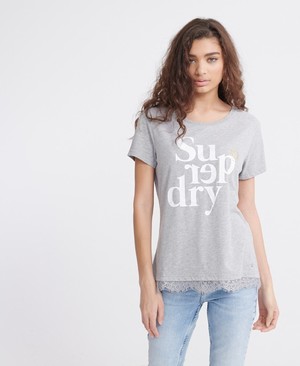 Superdry Tilly Lace Graphic Női Pólók Szürke | BAINT6053